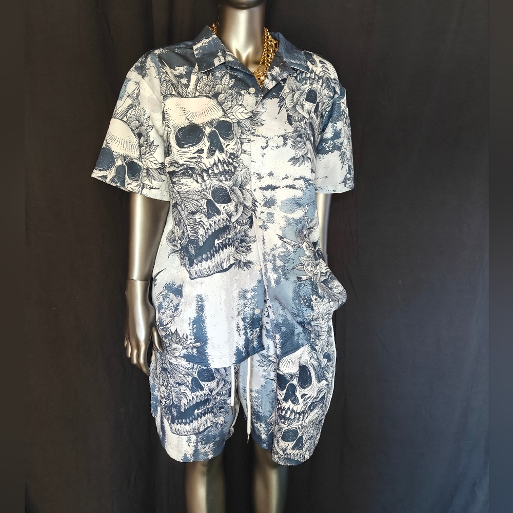 Rebel Vengeance Skull Print Shirt and Shorts Set
